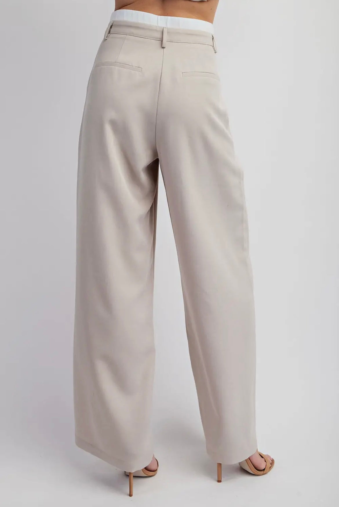 Double Waist Contrast Pant - Beige