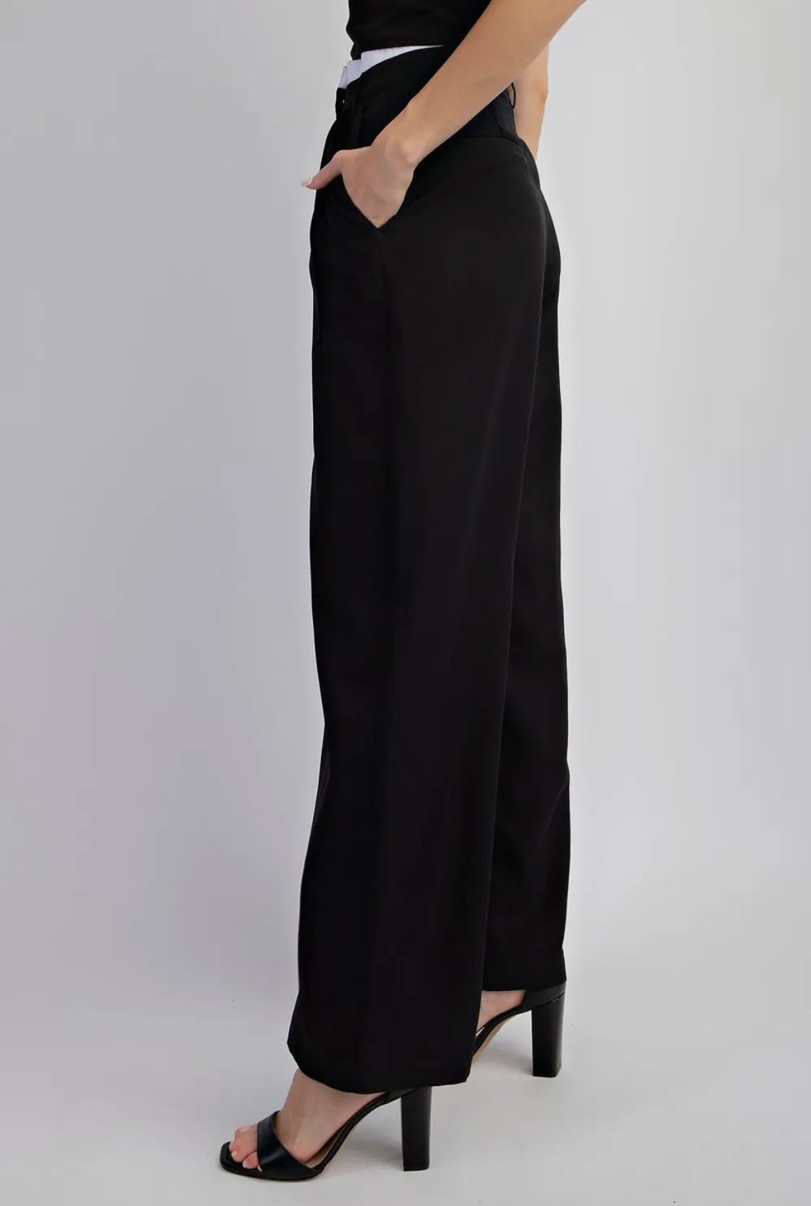 Double Waist Contrast Pant - Black