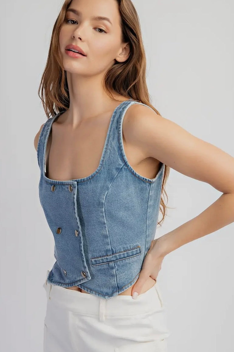 Denim Button Up Vest