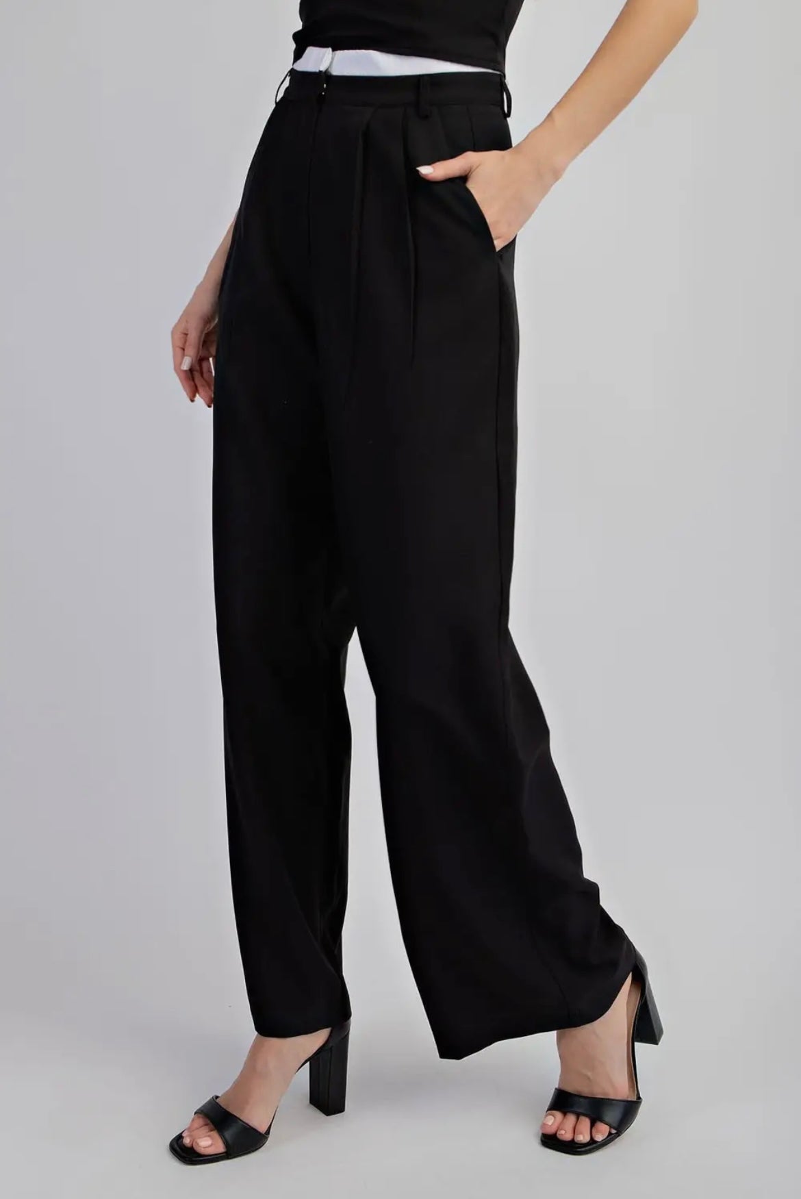 Double Waist Contrast Pant - Black