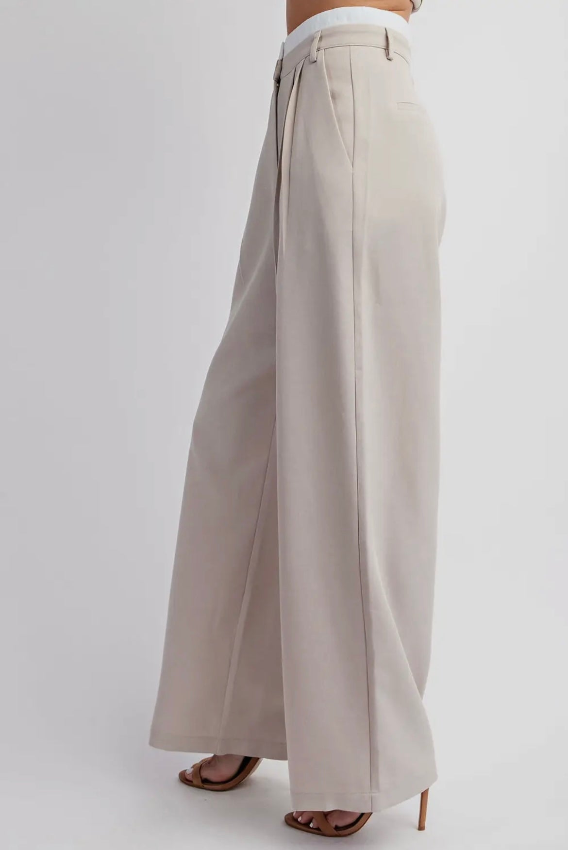 Double Waist Contrast Pant - Beige