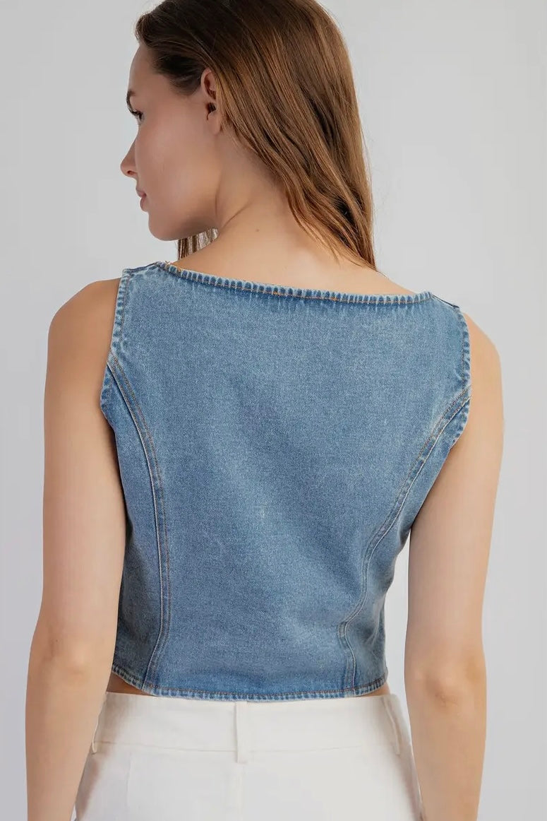 Denim Button Up Vest