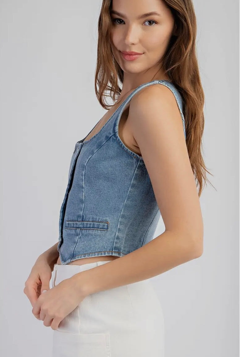 Denim Button Up Vest