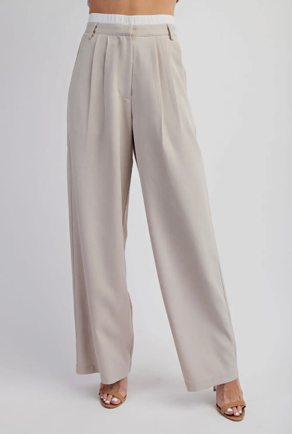 Double Waist Contrast Pant - Beige