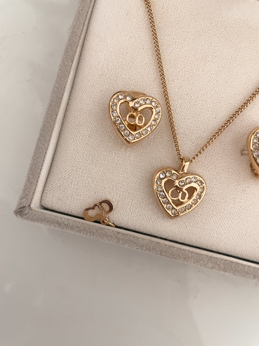Christian Dior Heart Necklace and Earring Set